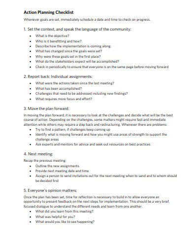 action planning checklist