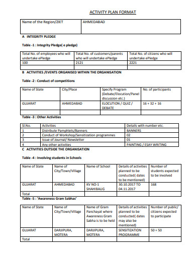 activity plan format