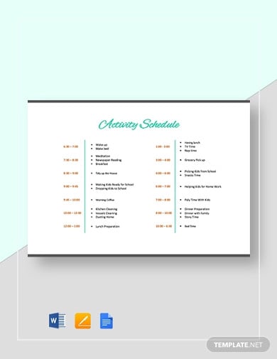 activity schedule template