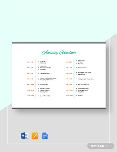 13+ Activity Schedule Templates - Word, Excel, PDF | Free & Premium ...