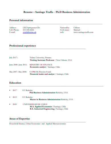administration business resume
