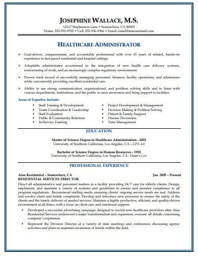 administrator resume example