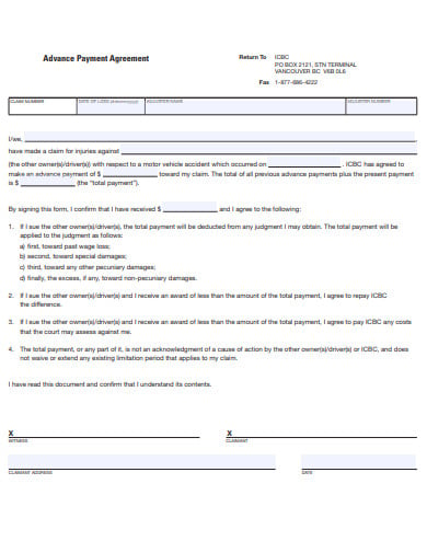 advance payment agreement template