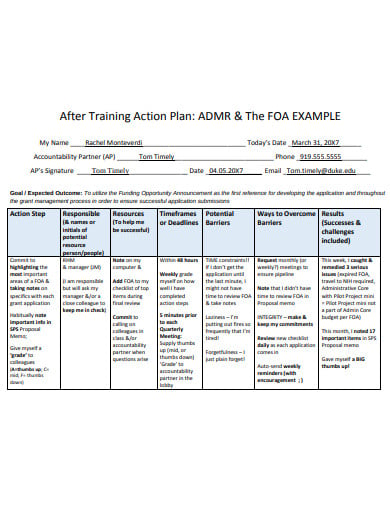 after training action plan template