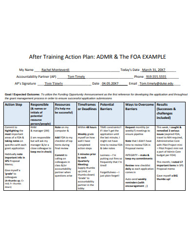 Action Plan For Training Program