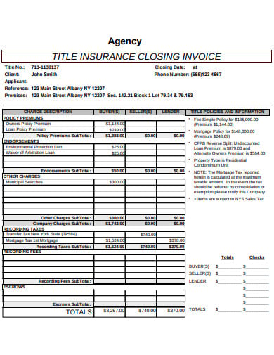 agency insurance closing invoice