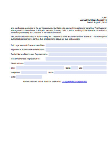 annual certificate form template