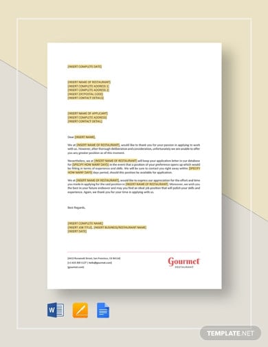 applicant rejection letter template