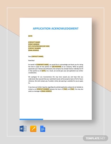 application acknowledgment template