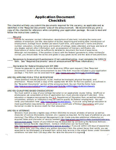 application document checklist