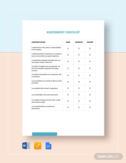 Assessment Checklist Template 11 Free Word PDF Format Download