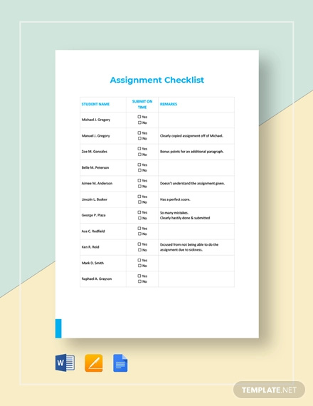 assignment checklist template free