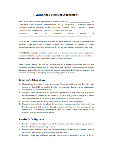 authorized reseller agreement template