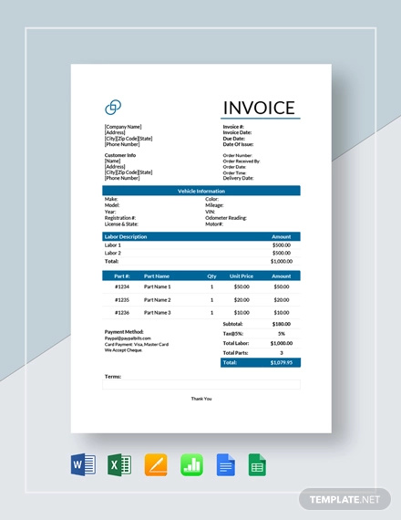 Repair Invoice Template - 13+ Word, Excel, PDF Documents Download