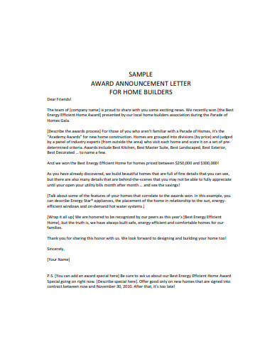 award announcement letter example
