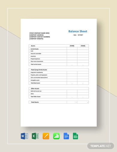 16 Balance Sheet Templates Google Docs Google Sheets MS Excel MS 