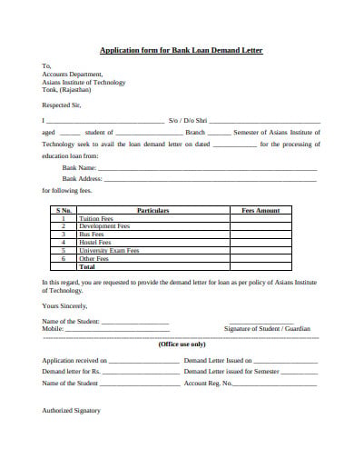 bank loan application letter example