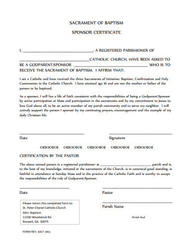 baptism sponser certificate template