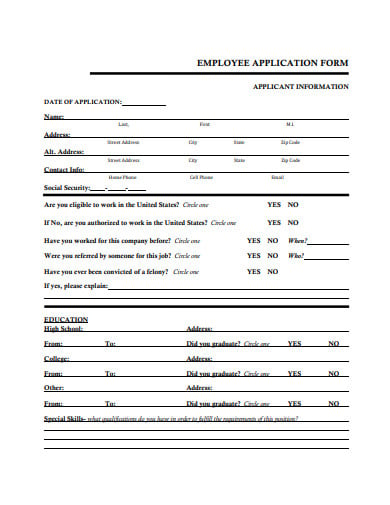 basic employee application form template