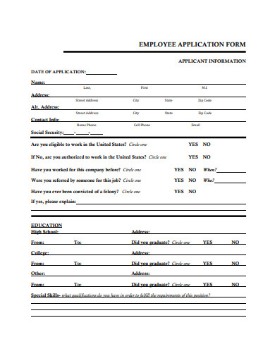 10+ Employee Application Form Templates in Word | Pages | PDF