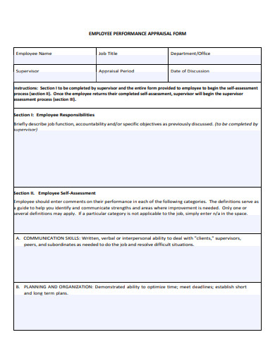 basic employee performance appraisal form