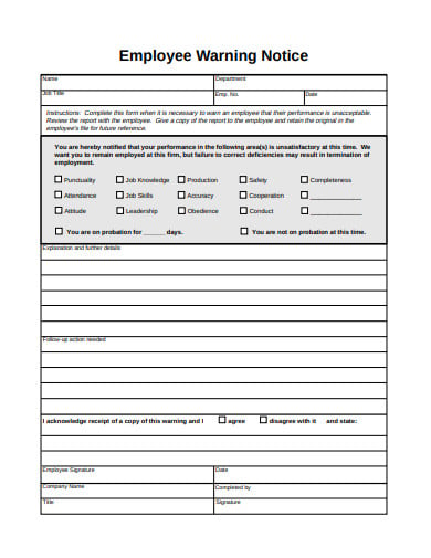 19+ Employee Warning Notice Templates in Google Docs | Word | Pages | PDF