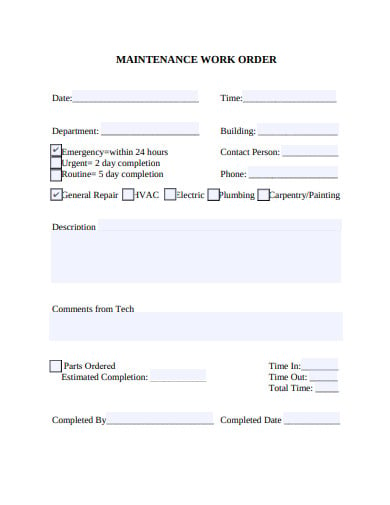 basic maintenance work order template