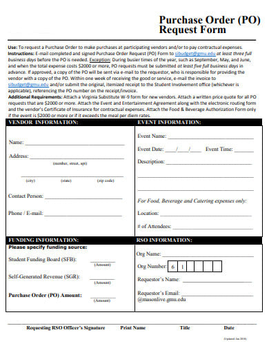 basic purchase order request form