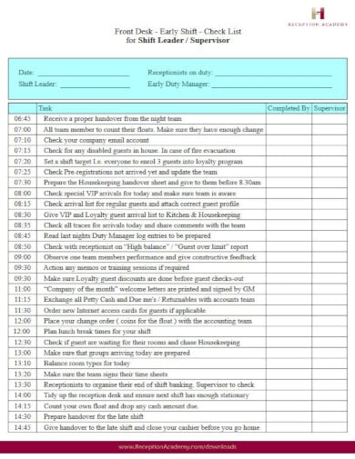 Front Desk Checklist Template Baeti