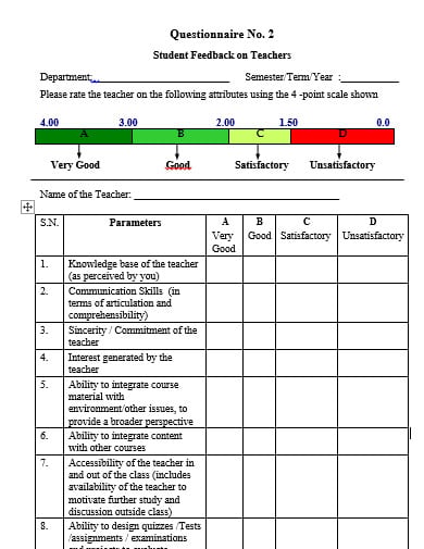 basic student questionnaire template