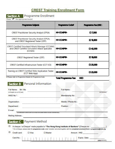 basic training enrollment form template