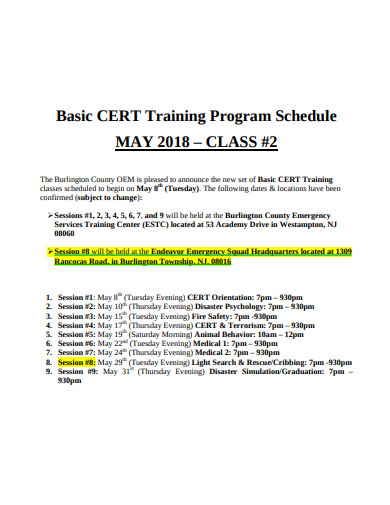 basic training program schedule template