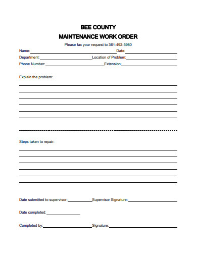 bee county maintenance work order template