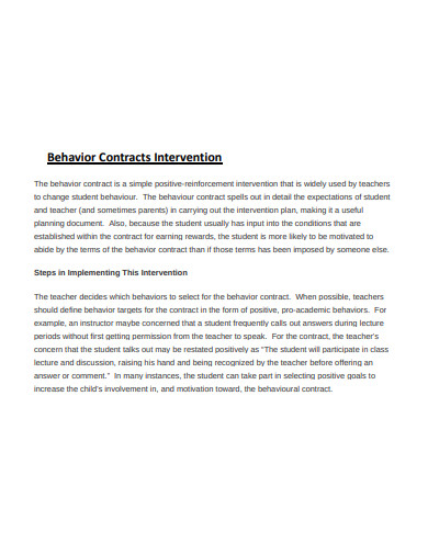 behaviour contract intervention template