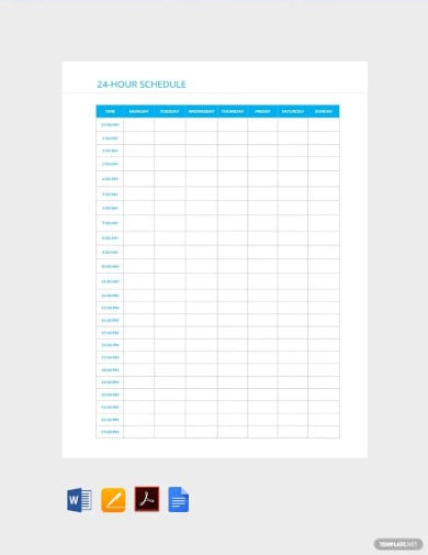 blank 24 hour schedule template