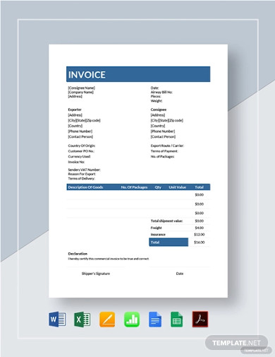 19+ Commercial Invoice Templates in Google Docs | Google Sheets | XLS ...