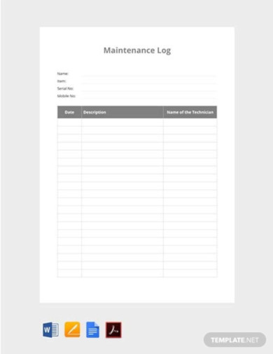 blank maintenance log template