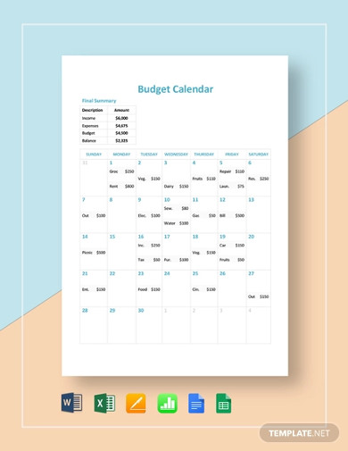 budget calendar template