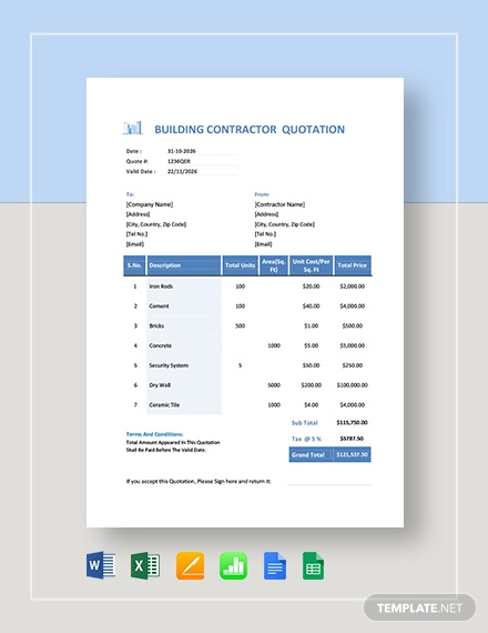 building contractor quotation template