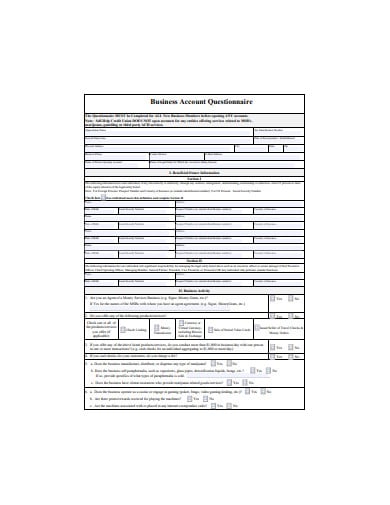 business account questionnaire template