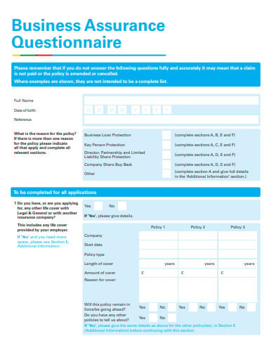 business assurance questionnaire template
