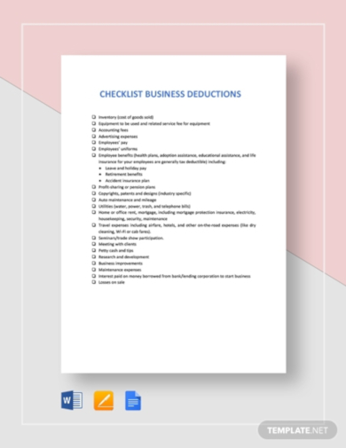business deduction checklist template