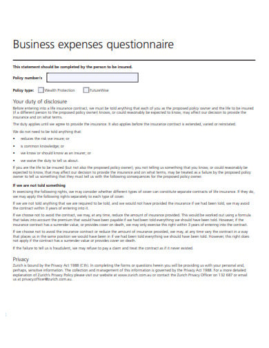business expenses questionnaire template