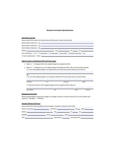 business formation questionnaire template