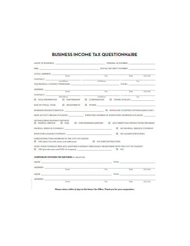 business income tax questionnaire template