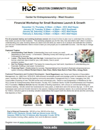 business launch financial workshop flyer template