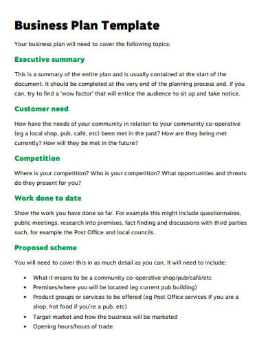 business plan examples and recommendations