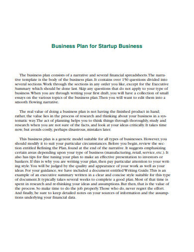 business plan for startup business template