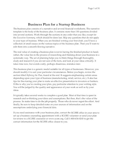 business plan for a startup business in pdf