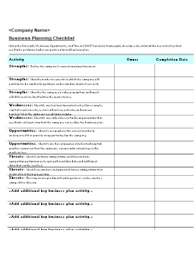 business planning checklist template